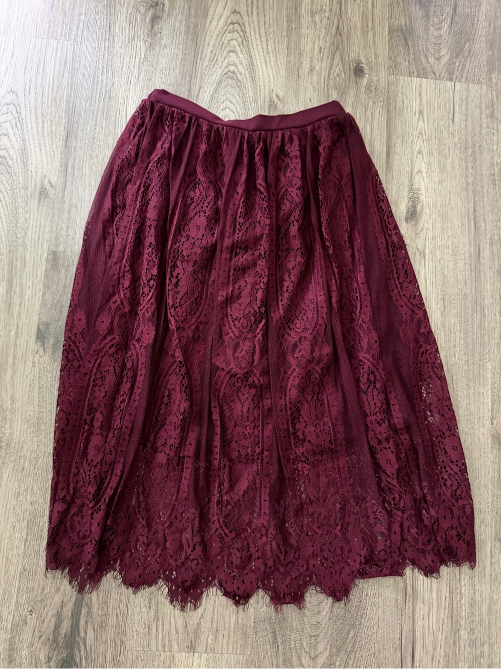 Xhilaration Burgundy Lace Midi Skirt